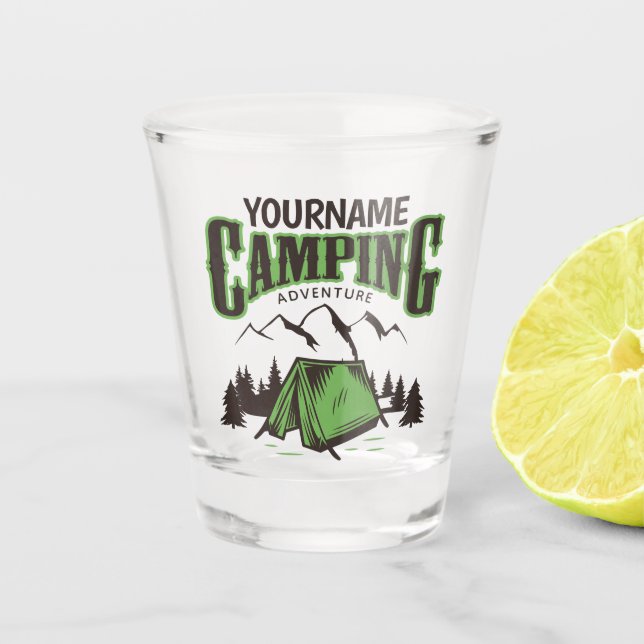 Personalised Camping Family Camp Trip Adventure Shot Glass (Front)