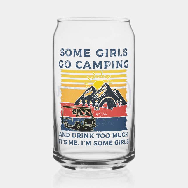Personalised Camping Girl Funny Retro Girls Camp Can Glass (Front)