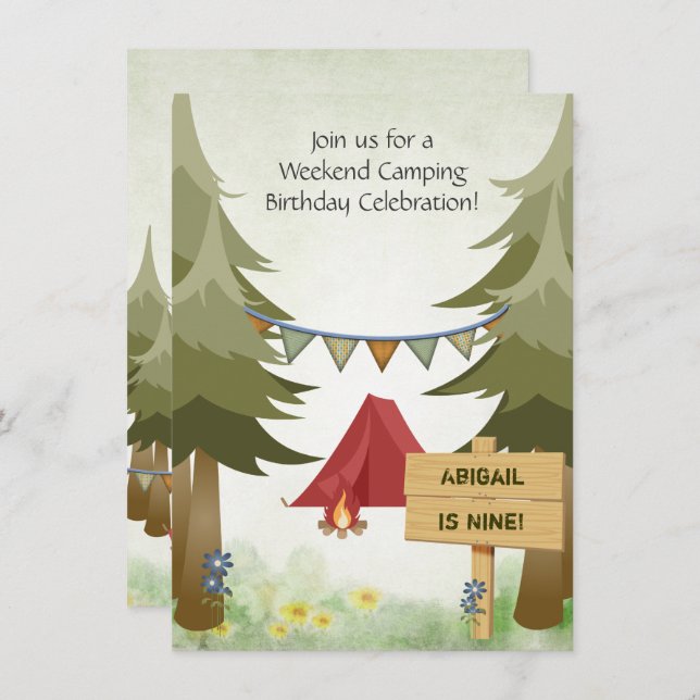 Personalised Camping Red Tents Woodland Birthday Invitation (Front/Back)