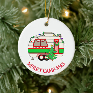 Personalised Camping Themed Christmas Ceramic Ornament
