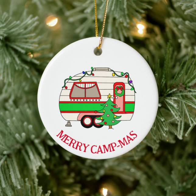 Personalised Camping Themed Christmas Ceramic Ornament (Tree)