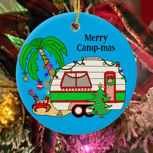 Personalised Camping Themed Christmas Ceramic Ornament (Creator Uploaded)