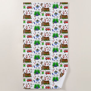 Personalised Camping Themed  Happy Camper   Beach Towel