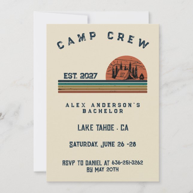 Personalised Camping Weekend Bachelor Party Invitation (Front)