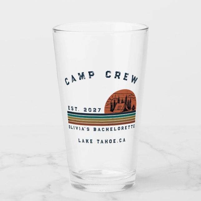 Personalised Camping Weekend Bachelorette Party Glass (Front)