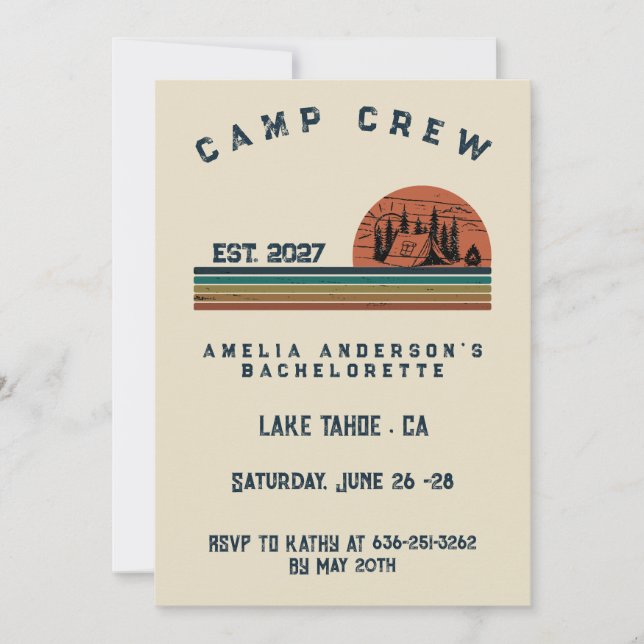 Personalised Camping Weekend Bachelorette Party Invitation (Front)