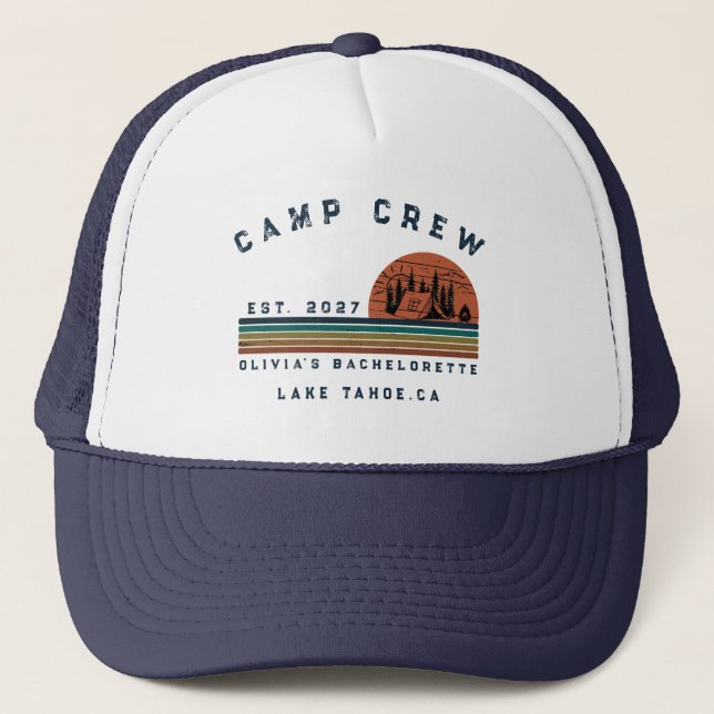 Personalised Camping Weekend Bachelorette Party Trucker Hat (Front)
