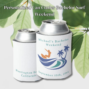 Personalised Can Cooler Bachelor Surf Weekend