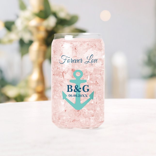 Personalised can glasses for nautical wedding (Insitu (Wedding))
