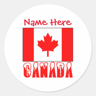Personalised Canada Flag Name Round Classic Round Sticker