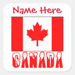 Personalised Canada Flag Name Square Labe Sticker