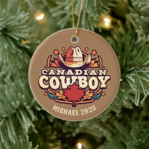Personalised Canadian Cowboy Christmas Ceramic Ornament