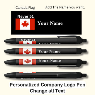 Personalised Canadian Flag Never 51 Black Black Ink Pen