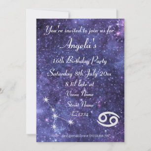 Personalised Cancer Zodiac Galaxy Party Invitation