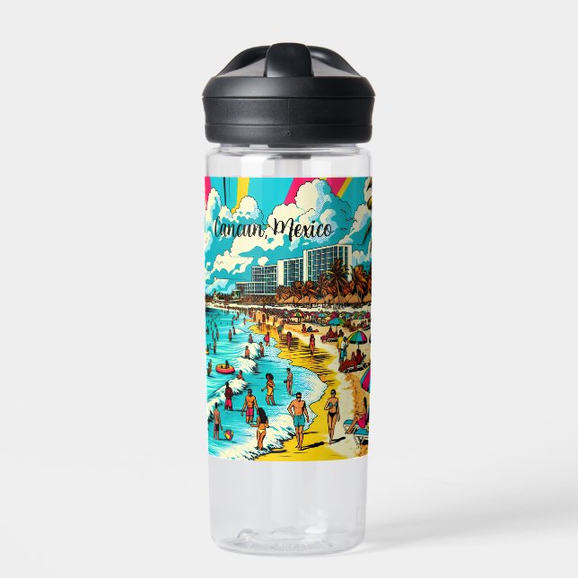 Personalised Cancun, Mexico with a Pop Art Vibe Water Bottle (Front)