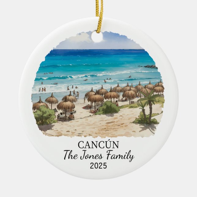 Personalised Cancun Ornament, Mexico Gift Ceramic Ornament (Front)