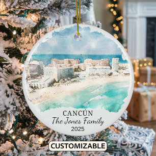 Personalised Cancun Ornament, Mexico Gift Ceramic Ornament