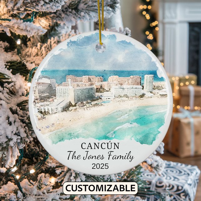 Personalised Cancun Ornament, Mexico Gift Ceramic Ornament (Creator Uploaded)