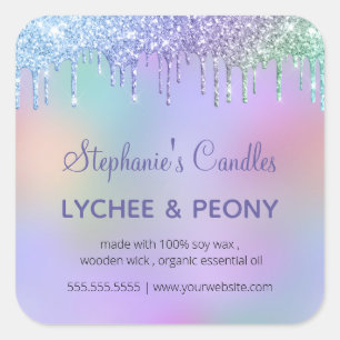 Personalised Candle Label Dripping Blue Glitter