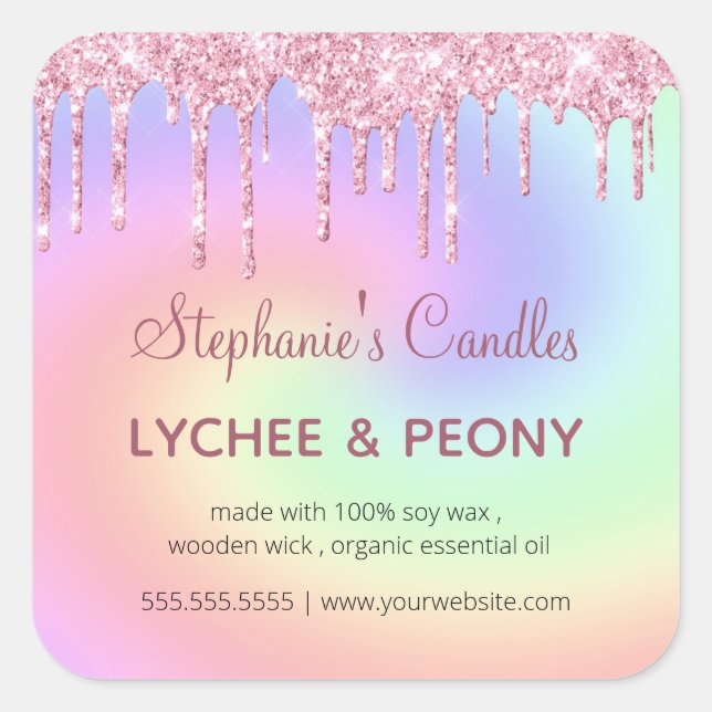 Personalised Candle Label | Dripping Pink Glitter  (Front)