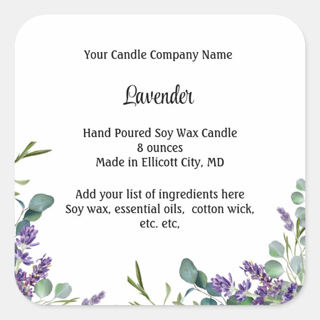 Personalised Candle Labels Lavender Eucalyptus (Front)