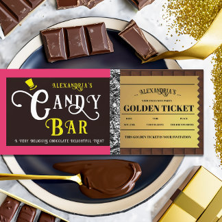 Personalised Candy Bar Golden Ticket Invitation