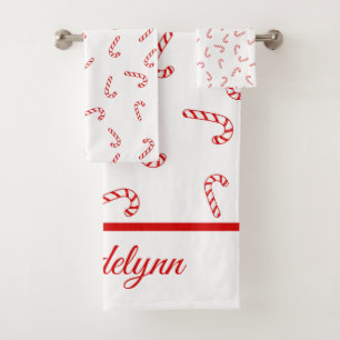 Personalised Candy Cane Christmas Bath Towel Set