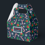 Personalised Candy Cane & Holly Berry Gift Boxes<br><div class="desc">Make your holiday gift-giving extra special with this personalised candy cane and holly berry Christmas gift box. This sturdy gift box is perfect for packaging small presents, treats, or party favours, featuring a festive design of candy canes, holly leaves, berries, and snowflakes on a dark blue background. You can customise...</div>