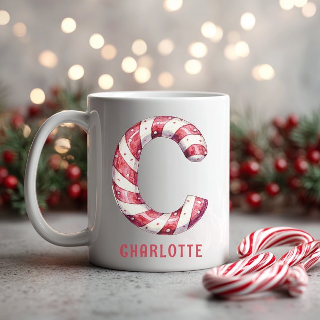Personalised Candy Cane Monogram Christmas C Coffee Mug (Personalized Candy Cane Monogram Christmas C Coffee Mug)