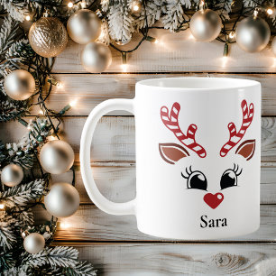 Personalised Candy Cane Reindeer Christmas Mug
