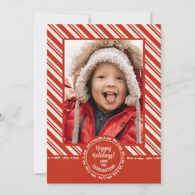 Personalised Candy Cane Stripe Holiday Card (Front)
