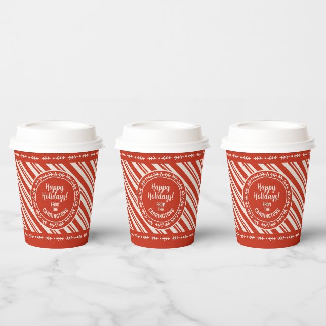 Personalised Candy Cane Stripe Paper Cups (Multi)