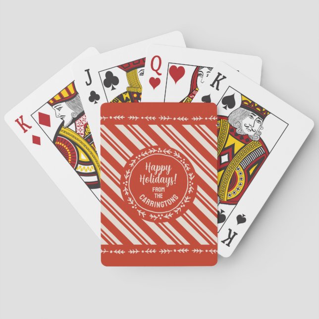 Personalised Candy Cane Stripe Playing Cards (Back)