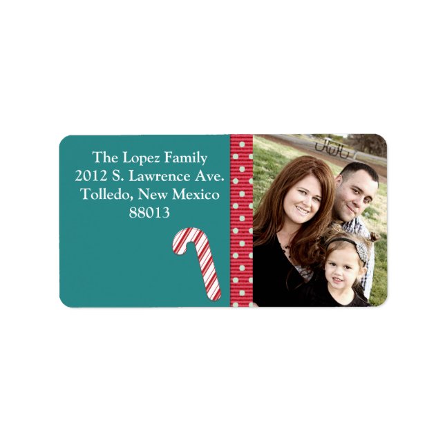 Personalised Candy Cane Stripes on T Mailing Label (Front)