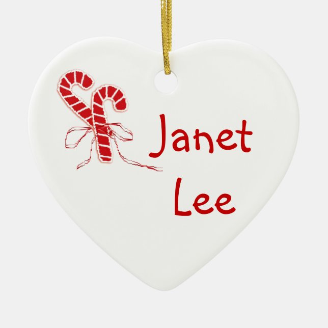 Personalised Candy Canes Heart Ceramic Ornament (Front)