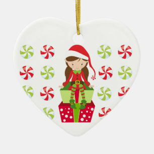 Personalised Candy Christmas Elf Ceramic Tree Decoration