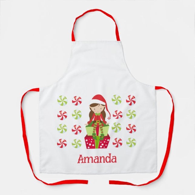Personalised Candy Crush She Elf Christmas  Apron (Front)