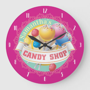 Personalised candy shop lollipops jelly beans large clock