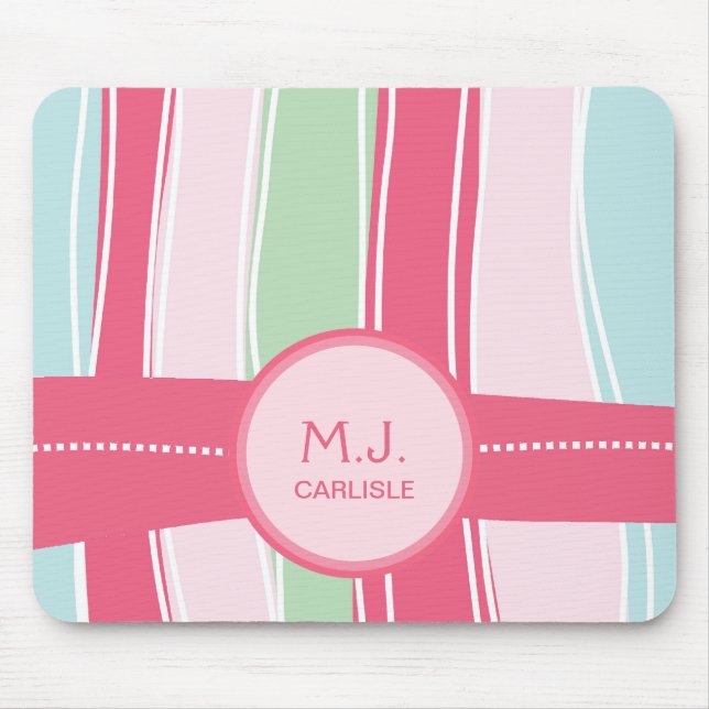 Personalised Candy Stripes Pattern for Girly Girls Mouse Pad (Front)