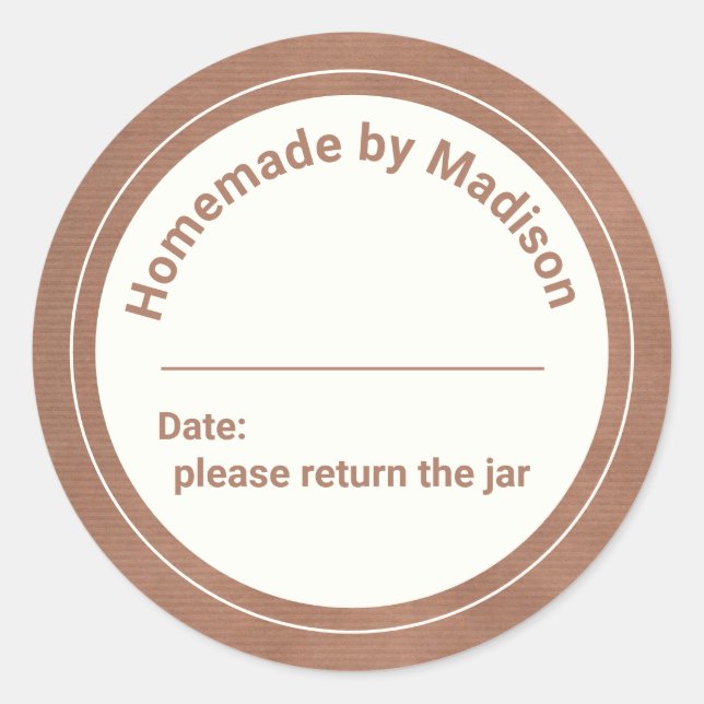 Personalised Canning Homemade | Return the Jar Classic Round Sticker (Front)
