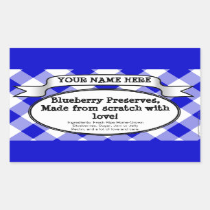 Personalised Canning Jar Label, Blue Gingham Jam Rectangular Sticker