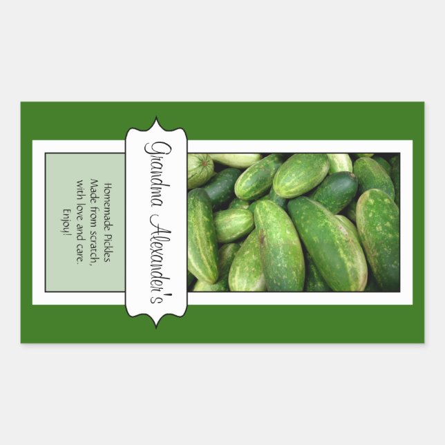 Personalised Canning Jar Label, Cucumber Pickle Rectangular Sticker (Front)