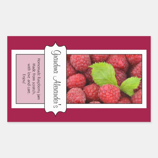 Personalised Canning Jar Label, Custom Raspberry Rectangular Sticker (Front)