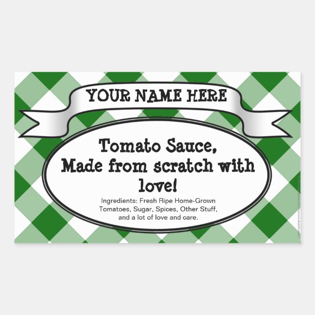 Personalised Canning Jar Label, Green Gingham Jam Rectangular Sticker (Front)