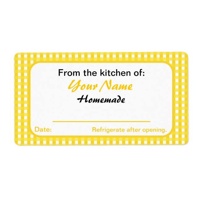 Personalised Canning Labels for Jars Yellow Checks (Front)