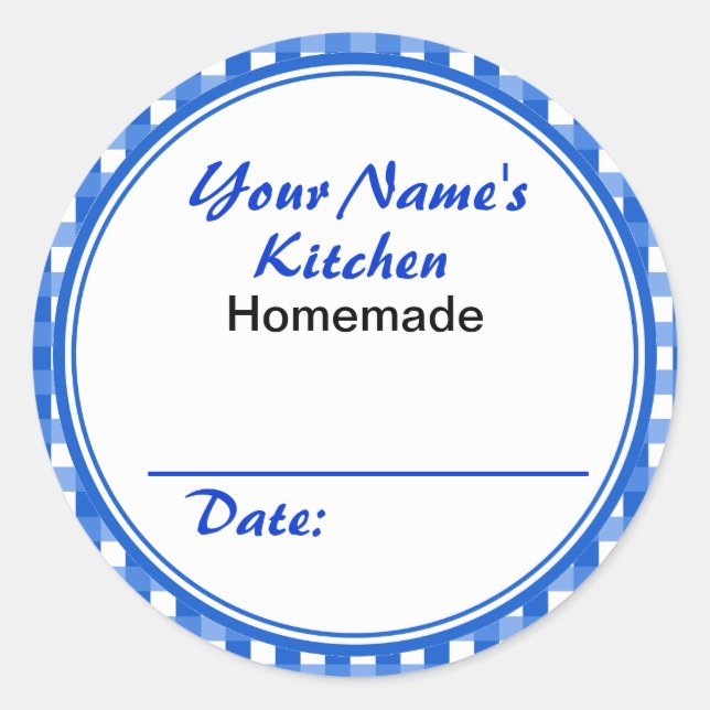 Personalised Canning Labels Round Sticker Blue (Front)