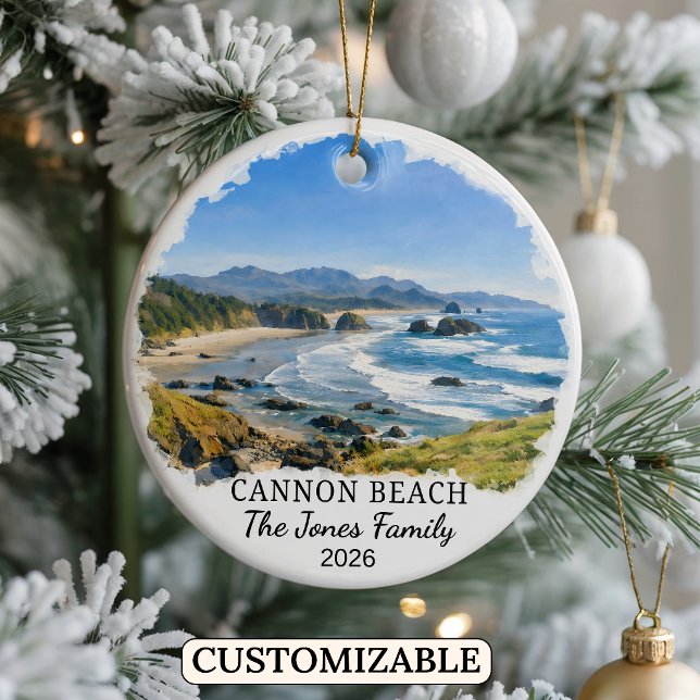 Personalised Cannon Beach Ornament, Custom Oregon Ceramic Ornament (Creator Uploaded)