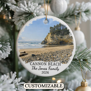 Personalised Cannon Beach Ornament, Custom Oregon Ceramic Ornament
