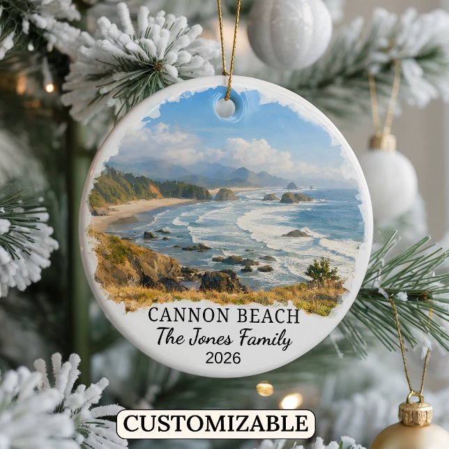Personalised Cannon Beach Ornament, Custom Oregon Ceramic Ornament (Creator Uploaded)