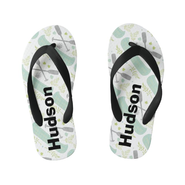 Personalised Canoe & Paddle Mint and Grey Pattern Kid's Thongs (Footbed)